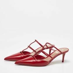 Pre Owned Valentino Red Leather Rockstud Wispy Mules Size 38