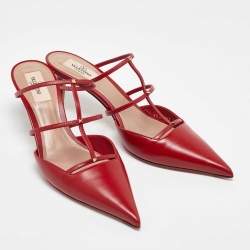 Pre Owned Valentino Red Leather Rockstud Wispy Mules Size 38