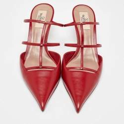 Pre Owned Valentino Red Leather Rockstud Wispy Mules Size 38
