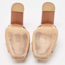 Pre Owned Valentino Beige Patent Leather One Stud Block Heel Pumps Size 36