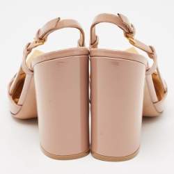 Pre Owned Valentino Beige Patent Leather One Stud Block Heel Pumps Size 36