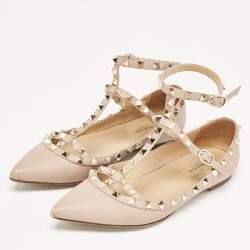 Valentino Dusty Pink Leather Rockstud Ballet Flats Size 37