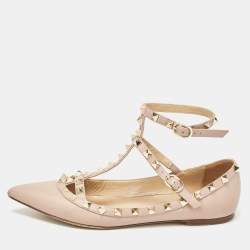 Valentino Dusty Pink Leather Rockstud Ballet Flats Size 37