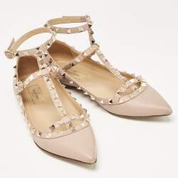 Valentino Dusty Pink Leather Rockstud Ballet Flats Size 37