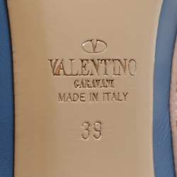 Pre Owned Valentino Blue/Beige Leather Rockstud Ankle Strap Pumps Size 39