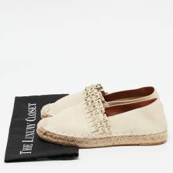 Pre Owned Valentino Cream Leather Studded Espadrille Flats Size 38