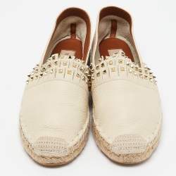 Pre Owned Valentino Cream Leather Studded Espadrille Flats Size 38