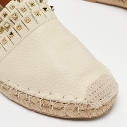 Pre Owned Valentino Cream Leather Studded Espadrille Flats Size 38