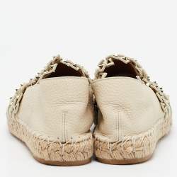 Pre Owned Valentino Cream Leather Studded Espadrille Flats Size 38