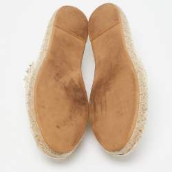 Pre Owned Valentino Cream Leather Studded Espadrille Flats Size 38