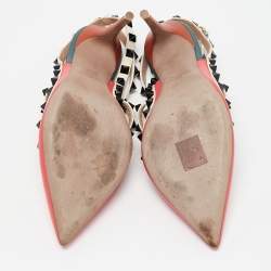 Pre Owned Valentino Multicolor Leather Rockstud Ankle Strap Pumps Size 37.5