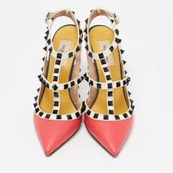 Pre Owned Valentino Multicolor Leather Rockstud Ankle Strap Pumps Size 37.5