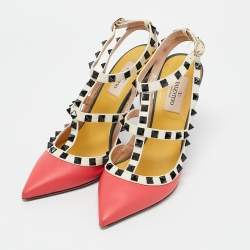 Pre Owned Valentino Multicolor Leather Rockstud Ankle Strap Pumps Size 37.5