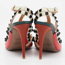 Pre Owned Valentino Multicolor Leather Rockstud Ankle Strap Pumps Size 37.5