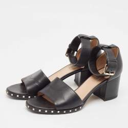 Valentino Black Leather Soul Rockstud Ankle Strap Sandals Size 39.5