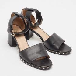 Valentino Black Leather Soul Rockstud Ankle Strap Sandals Size 39.5