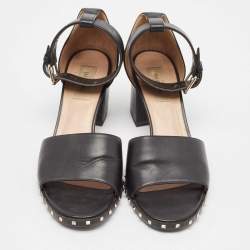 Valentino Black Leather Soul Rockstud Ankle Strap Sandals Size 39.5