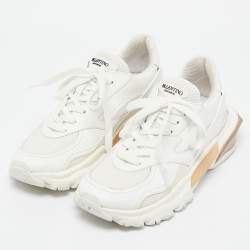 Pre Owned Valentino White Leather and Mesh Low Top Sneakers Size 38