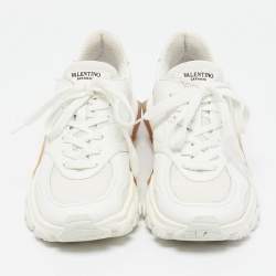 Pre Owned Valentino White Leather and Mesh Low Top Sneakers Size 38