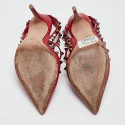 Pre Owned Valentino Red Leather Rockstud Ankle Strap Pumps Size 36