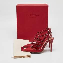 Pre Owned Valentino Red Leather Rockstud Ankle Strap Pumps Size 36