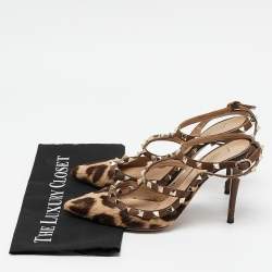 Pre Owned Valentino Brown/Beige Calf Hair and Leather Rockstud Pumps Size 40