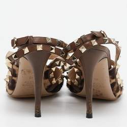 Pre Owned Valentino Brown/Beige Calf Hair and Leather Rockstud Pumps Size 40