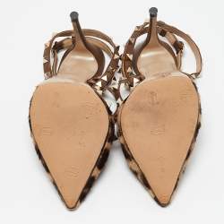 Pre Owned Valentino Brown/Beige Calf Hair and Leather Rockstud Pumps Size 40