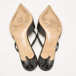 Pre Owned Valentino Black Patent Leather Escape V logo Pointed Toe Mules Size 36