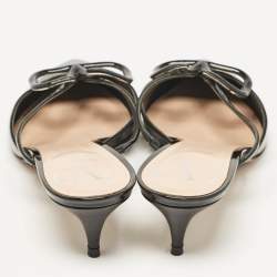 Pre Owned Valentino Black Patent Leather Escape V logo Pointed Toe Mules Size 36