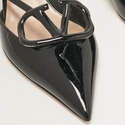 Pre Owned Valentino Black Patent Leather Escape V logo Pointed Toe Mules Size 36