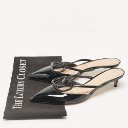 Pre Owned Valentino Black Patent Leather Escape V logo Pointed Toe Mules Size 36