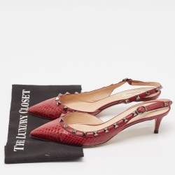 Pre Owned Valentino Burgundy Python Rockstud Slingback Pumps Size 39.5