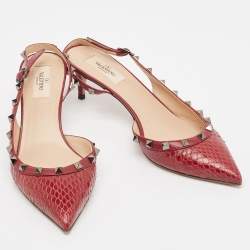 Pre Owned Valentino Burgundy Python Rockstud Slingback Pumps Size 39.5