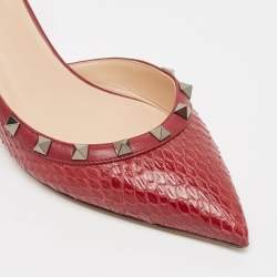 Pre Owned Valentino Burgundy Python Rockstud Slingback Pumps Size 39.5