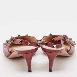 Pre Owned Valentino Burgundy Python Rockstud Slingback Pumps Size 39.5
