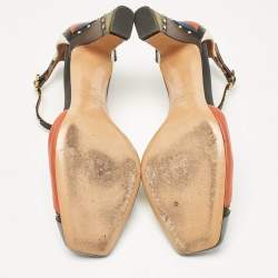 Pre Owned Valentino Multicolor Leather Embellished Block Heel Ankle Strap Pumps Size 37.5