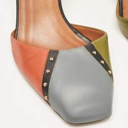 Pre Owned Valentino Multicolor Leather Embellished Block Heel Ankle Strap Pumps Size 37.5