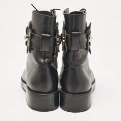 Valentino Black Leather Embellished Combat Boots Size 36