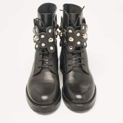 Valentino Black Leather Embellished Combat Boots Size 36
