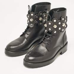 Valentino Black Leather Embellished Combat Boots Size 36