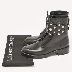Valentino Black Leather Embellished Combat Boots Size 36