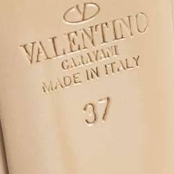 Pre Owned Valentino Beige Leather and Patent Rockstud Ankle Strap Pumps Size 37