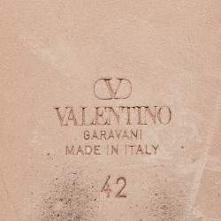 Pre Owned Valentino Pink Satin and Leather Rockstud Ankle Strap Ballet Flats Size 42