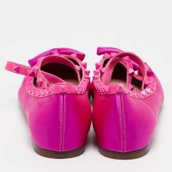 Pre Owned Valentino Pink Satin and Leather Rockstud Ankle Strap Ballet Flats Size 42