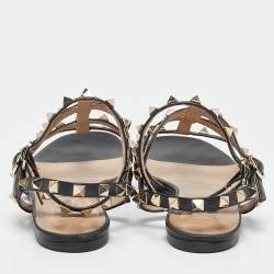 Pre Owned Valentino Black Leather Rockstud Flat Sandals Size 36