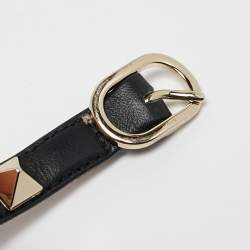 Pre Owned Valentino Black Leather Rockstud Flat Sandals Size 36