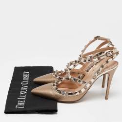 Pre Owned Valentino Gold/Silver Leather Rockstud Pumps Size 39