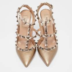 Pre Owned Valentino Gold/Silver Leather Rockstud Pumps Size 39