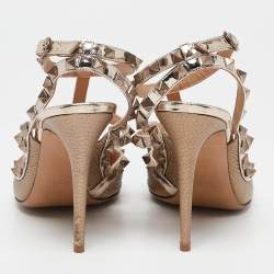 Pre Owned Valentino Gold/Silver Leather Rockstud Pumps Size 39
